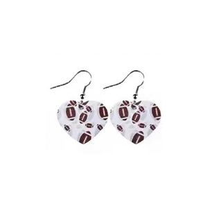 Heart All Over Football Rugby Faux Leather Dangle Earrings Sporty Team #3 New